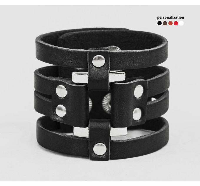 Leather cuff bracelet for men or women, code 4655