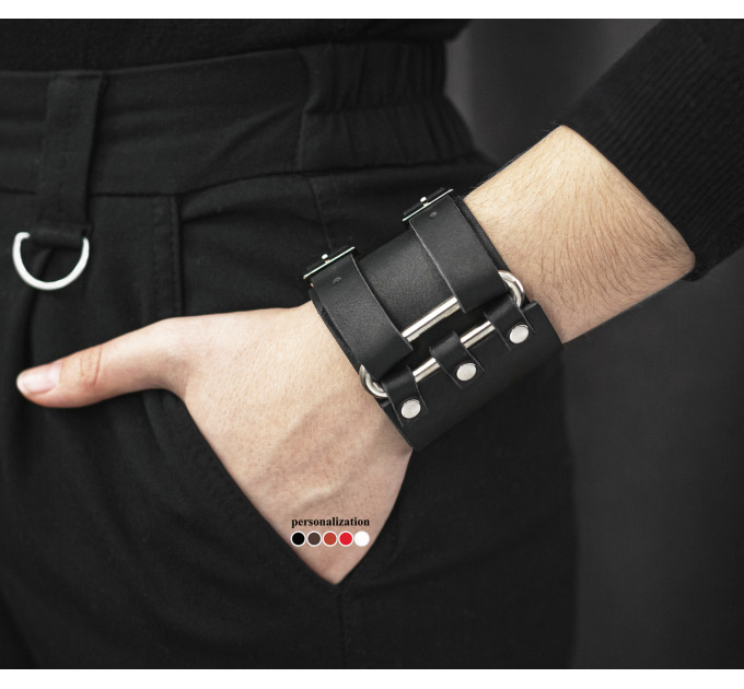 Leather cuff bracelet for men or women, code 6107