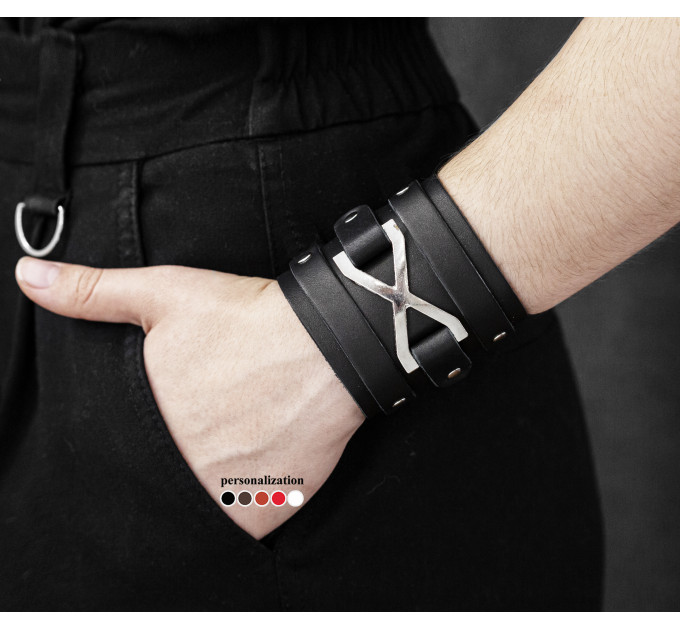 Leather cuff bracelet for men or women, code 6708