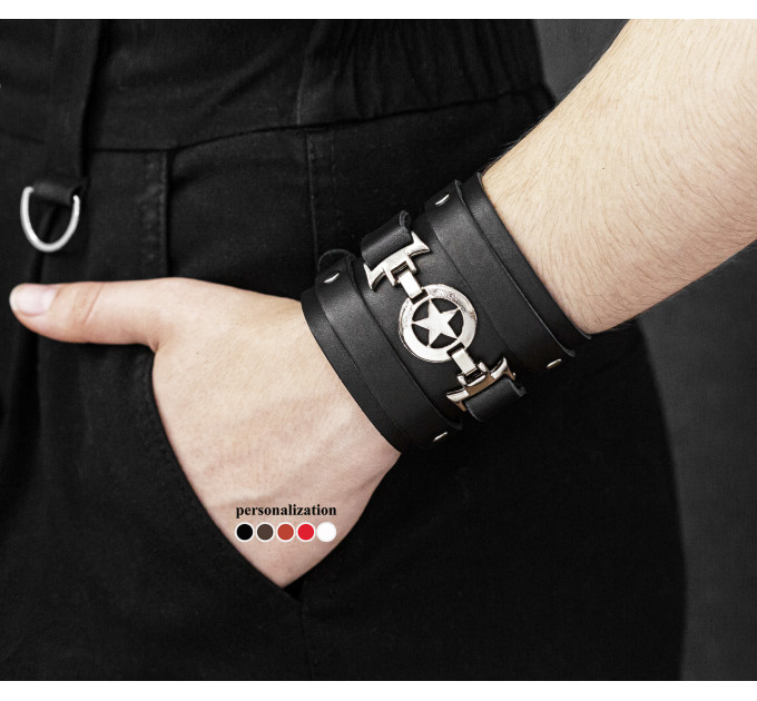 Leather cuff bracelet for men or women, code 6709