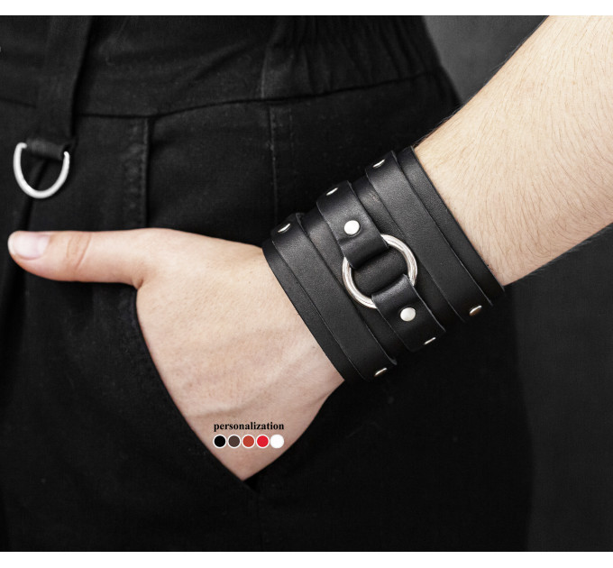 Leather cuff bracelet for men or women, code 6711