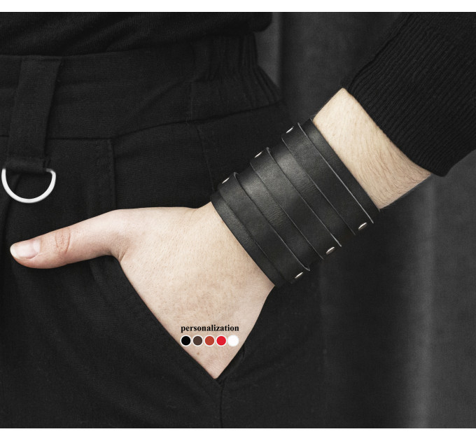 Leather cuff bracelet for men or women, code 6715