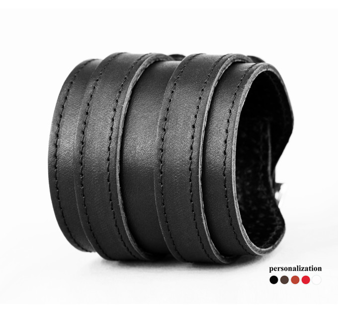 Leather cuff bracelet for men or women, code 8030st