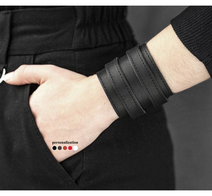 Leather cuff bracelet for men or women, code 8030st